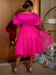 Plus Size Puff Sleeve Bandeau Dress