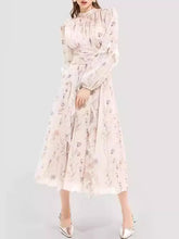 Floral Printed Long Sleeves Ruffled Elegant Chiffon Maxi Dresses