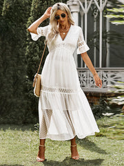 Vacation Puff Sleeves A-Line Solid Dress