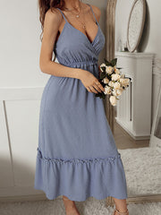 Vacation A-Line Solid Color V-Neck Dress