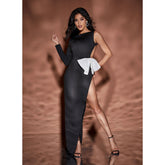 Backless Bowknot Decor Slit Dress