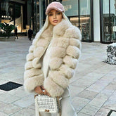 Exaggerated Long Sleeve Spread Collar Bubble Cropped Coat - Beige