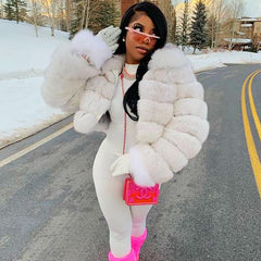 Exaggerated Long Sleeve Spread Collar Bubble Cropped Coat - White