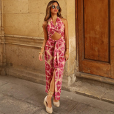 Halter Cut Out Printed Dress