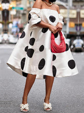Polka-Dot Split-Joint A-line Loose Off-the-shoulder Midi Dresses
