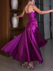Solid Color A-Line Satin Elegant Tube Maxi Dresses