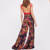 Waist Bowknot Tie Printed Beach Pants