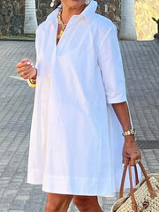 Half Sleeves Loose Solid Color Lapel Mini Dresses