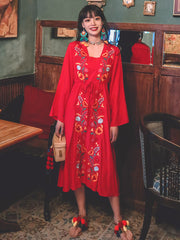 Bohemia A-Line Lace-Up Embroidered Dress