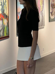 Contrast Color Split-Joint Short Sleeves Skinny High Neck Mini Dresses