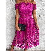 Off Shoulder Lace Waist Midi Dress