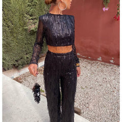Fashion Sequin Tassel Party Two Piece Set