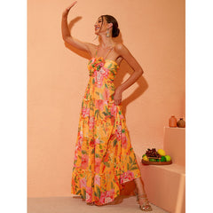 3D Flower Halter Printed Maxi Dress Flaxmaker
