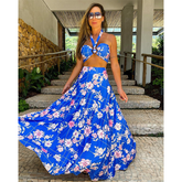 Halter Cut Out Printed Maxi Dress