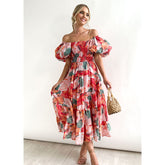 Off Shoulder Puff Sleeve Midi Dress