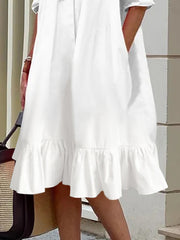 Pleated Ruffled Solid Color Split-Joint Long Sleeves Loose Lapel Shirt Dress Midi Dresses