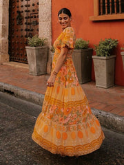 Bohemia Half Sleeves Floral Printed Deep V-Neck Maxi Dress