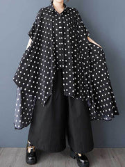 Asymmetric Buttoned Polka-Dot A-Line High-Low Lapel Shirt Dress Midi Dresses