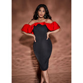 Off Shoulder Color Block Midi Dress