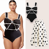 Plus Size Bow Decor One Piece Swimsuit and Skirt Flaxmaker