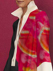 Buttoned Contrast Color Flower Print Loose Three-quarter Sleeves Lapel Shirt Dress Mini Dresses