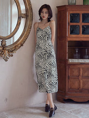 Vacation H-Line Sleeveless Zebra-Stripe V-Neck Dress