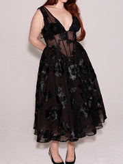 Flower Lace Mesh Sleeveless A-Line Maxi Dresses