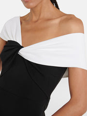 Contrast Color Split-Joint Short Sleeves Skinny One-Shoulder Maxi Dresses Evening Dresses