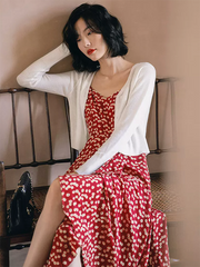 Vacation Sleeveless Floral Printed V-Neck Dress