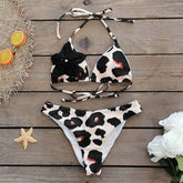 3D Flower Leopard Printed Bikini Swimsuit Flaxmaker