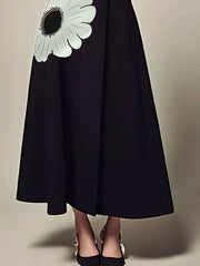 Flower Print A-Line Long Sleeves High Neck Midi Dresses