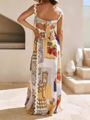 Printed Patchwork Tube Sleeveless Elegant Maxi Dresses