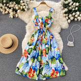 Flaxmaker Retro Printed Bandeau Backless Dress