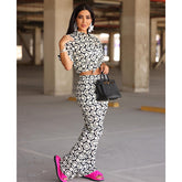 Retro Printed Shirt and Pants Set