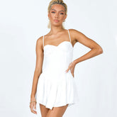 Flattering Ruffle Ruched Trim Mini Slip Sundress - White