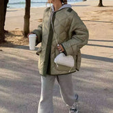 Long Sleeve Button Down Flap Pocket Quilted Jacket - Sage Green