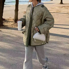 Long Sleeve Button Down Flap Pocket Quilted Jacket - Sage Green