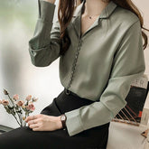 Woman's Social Blouse Solid V Neck Shirt Female Long Sleeve Tunic Office Career Plus Size Tops 3XL 4XL