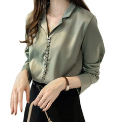 Woman's Social Blouse Solid V Neck Shirt Female Long Sleeve Tunic Office Career Plus Size Tops 3XL 4XL