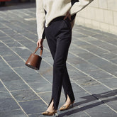 Spring New Ladies Black Pencil Pants bottom split Casual Pants Simple slim Elastic long Trousers For Women