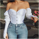 Off Shoulder Shirt Blouse Lady Girls Fashion Back Bandage Slim Bustier Female Leotard Corset Ladies' Solid Tops Wear