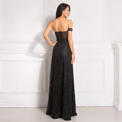 Off Shoulder Glitters Floor Length Split Party Dress