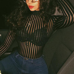 Mesh Sprited Print See through Skinny Bodysuits