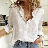 Plus Size Fashion Linen Button Bottom Blouse Casual Autumn Winter Lady Loose Tops Female Long Sleeve Shirt Pullover