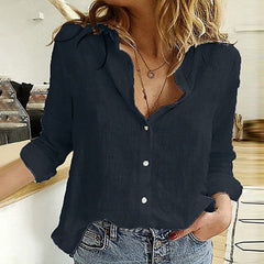 Plus Size Fashion Linen Button Bottom Blouse Casual Autumn Winter Lady Loose Tops Female Long Sleeve Shirt Pullover