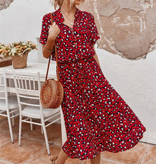 Ladies Bohemian Leopard Print Shirt Dress Casual Midi Holiday Summer Dress Female A line Loose Beach Dress