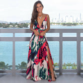 Women's Sling Floral Long Dresses arrival Summer Boho V Neck Sleeveless Party Beach Floarl Print Maxi Dress Casual Sundress