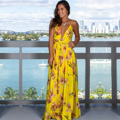 Women's Sling Floral Long Dresses arrival Summer Boho V Neck Sleeveless Party Beach Floarl Print Maxi Dress Casual Sundress
