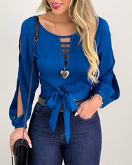 Fashion Elegant Casual Hollow Out Long Sleeve Blouse