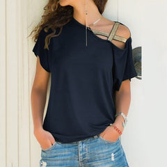 Skew Neck Irregular Criss Cross T shirt